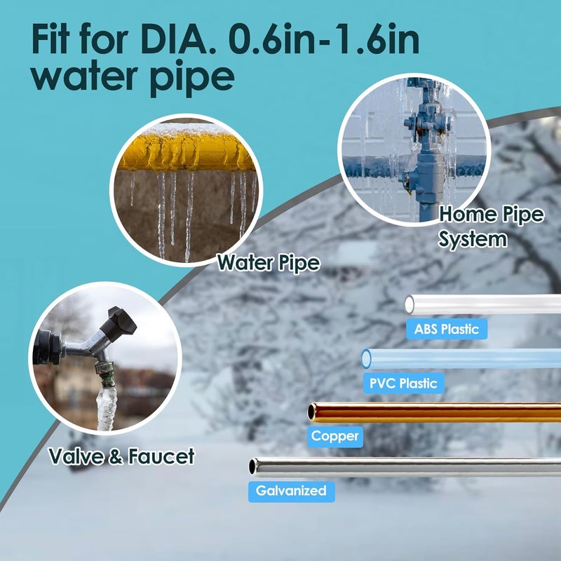 Lecritque Water Pipe Heat Blanket 78.7” x 6.3” with 4.9 ft Power Cord, 110V, Max Temp 65˚, Aluminum Foil Freeze for Metal & Plastic Pipes Freeze Protection - Image 5